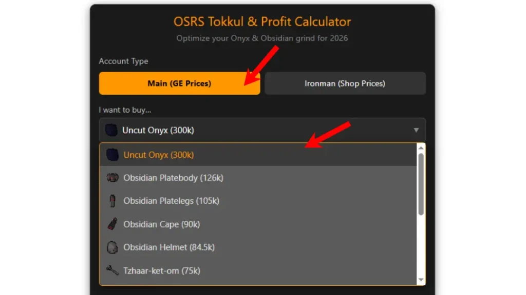 osrs tokkul cal account type selection