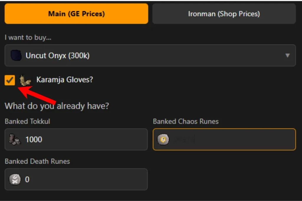 osrs tokkul cal karamja gloves selection