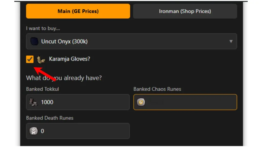 osrs tokkul cal karamja gloves selection